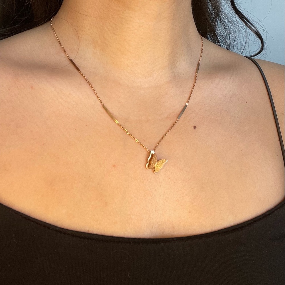 Rose Stainless Steel Butterfly Necklace